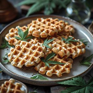 Goldgelbe belgische Waffel mit Puderzucker, Cannabis-Waffel-Rezept aus Richtig Verbacken
