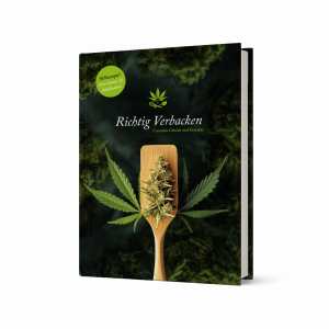 Buchcover „Richtig Verbacken – Cannabis Gebäck und Extrakte" in 3D-Ansicht